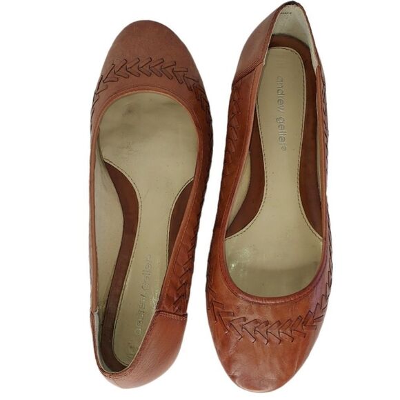 Andrew Geller Leather brown tan woven chevron pattern flats shoes - Picture 1 of 11